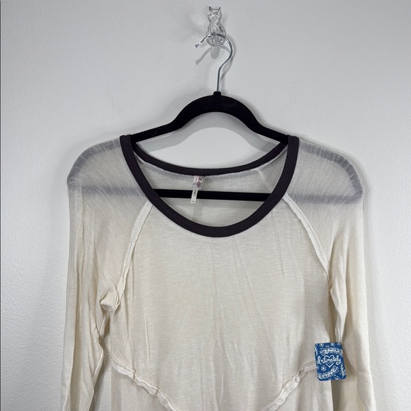 Free People Cream and Gray Asymmetrical 3/4 Sleeve Tunic - Picture 2 of 6